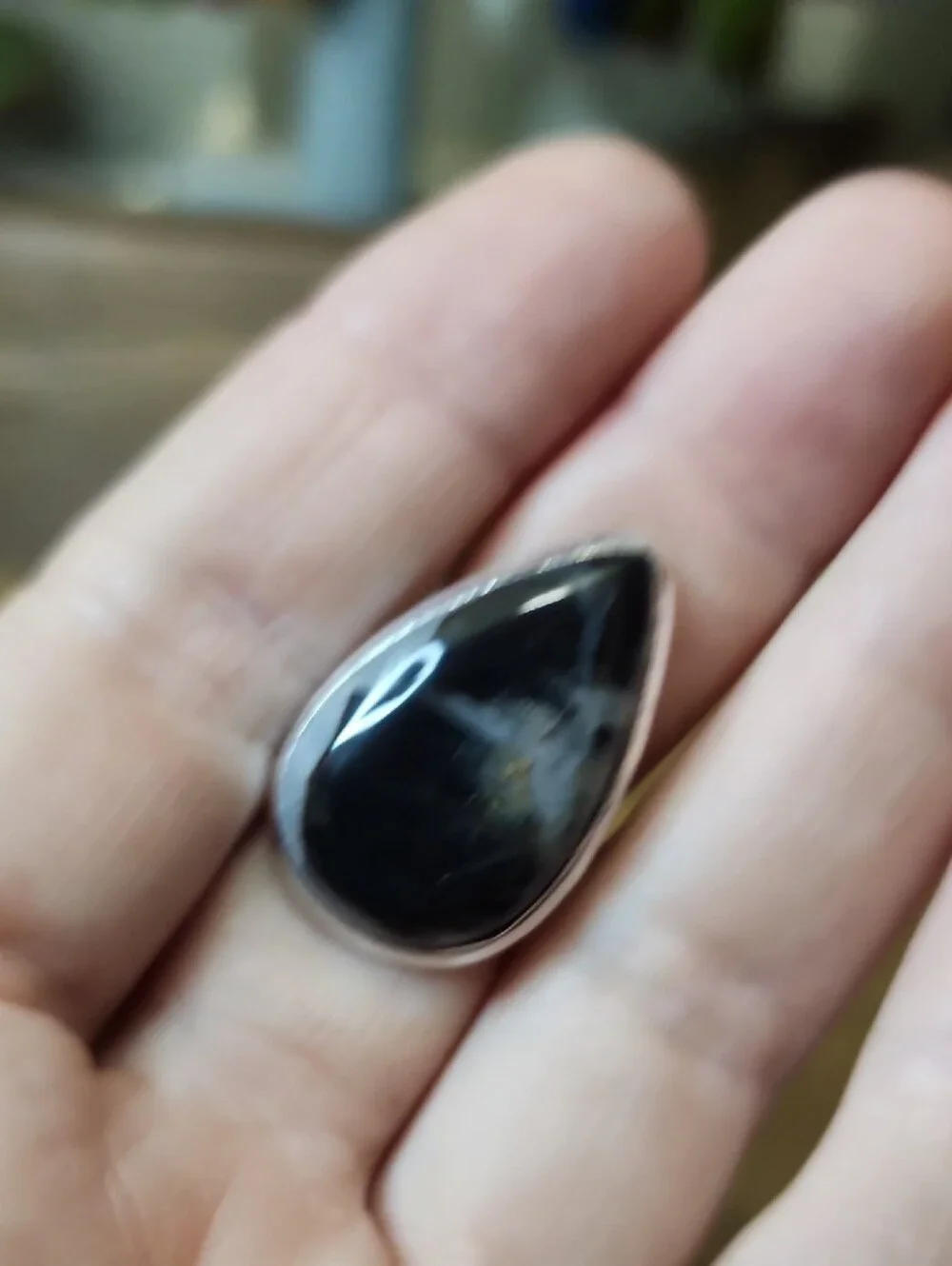 Black Teardrop Stone Sterling Ring - Women Jewelry